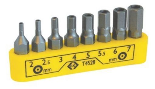 Picture of Set of 8 C.K. Hexagon Tamperproof 25mm Long 1/4" Hex Screwdriver Bits T4528 934756