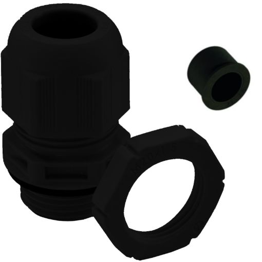 Picture of M20 (4.0 - 14.0mm)  IP68 Black Nylon Cable Gland c/w Locknut 10100636 321020