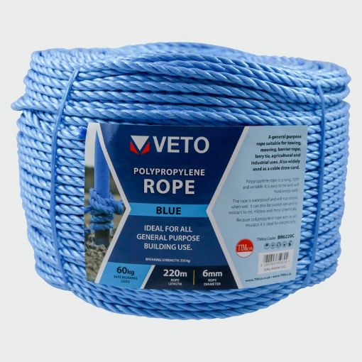 Picture of 6mm x 220m Coil Blue Polypropylene Rope 214892