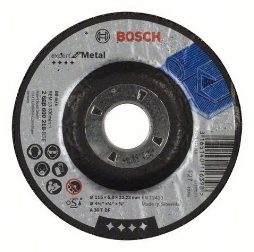 Picture of 115 x 6.0 x 22.2mm (4.1/2") A30 TBF Dep Cen Metal Grinding Disc 502006