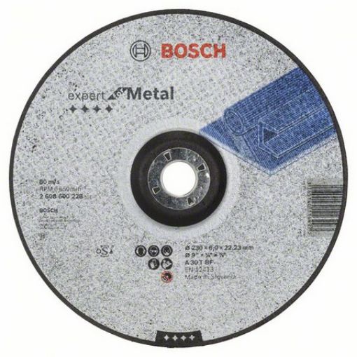 Picture of 230 x 6.0 x 22.2mm (9") A 30 T BF Dep Cen Metal Grinding Disc Bosch 2608600228 502014