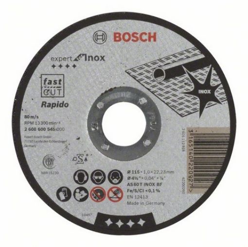 Picture of 115 x 1.0 x 22.2mm (4.1/2") as 60 T Inox BF Cutting Disc 502502