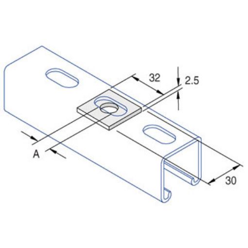 Picture of P1063/10 M10 x 30 x 30 1 Hole Square Plate Washer (12mm Clearance Hole) Unistrut 932115