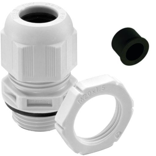 Picture of M20 (4.0 - 14.0mm)  IP68 White Nylon Cable Gland c/w Locknut 10100637 321021