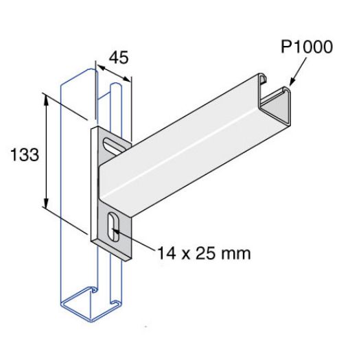 Picture of P2663/150H 41 x 41 x 150mm Plain Cantilever Arm 2 Hole Plate H.D.G. Unistrut 304740