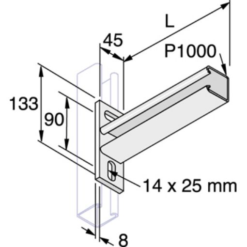 Picture of P2668T/150H 41 x 41 x 150mm Slotted 90° Cantilever Arm H.D.G. Unistrut 304755