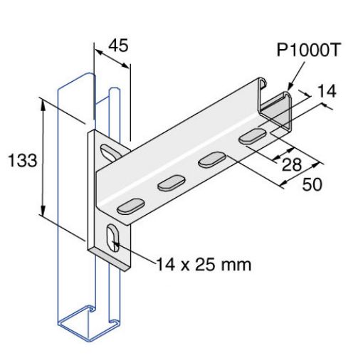 Picture of P2663T/300H 41 x 41 x 300mm Slotted Cantilever Arm 2 Hole Plate H.D.G. Unistrut 304746