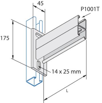Show details for P2665T/750 41 x 41 x 750mm Slotted Back to Back Cantilever Arm H.D.G. Unistrut 304754 Picture of P2665T/750 41 x 41 x 750mm Slotted Back to Back Cantilever Arm H.D.G. Unistrut 304754