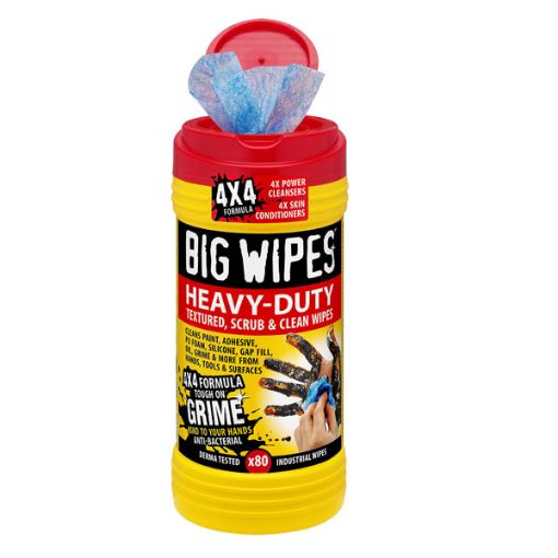 Picture of Tub of 80 Big Wipes 2420 Heavy-Duty 4 x 4 Absorbent Wipes (Red Top) 480022