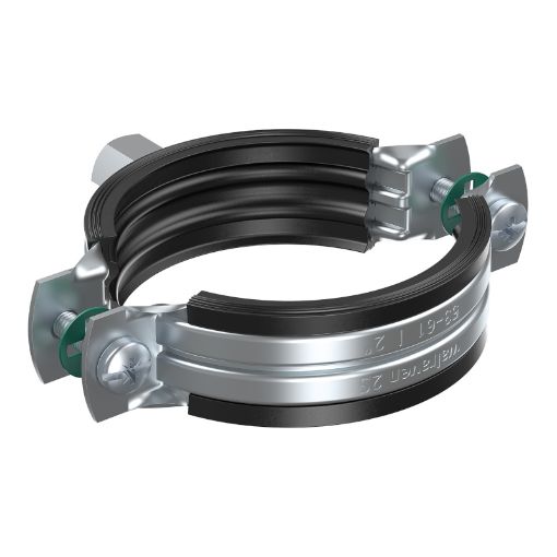 Picture of 53mm - 61mm Walraven Rubber Lined Pipe Clamp Dual Bossed M8/M10 Zinc Plated 943497