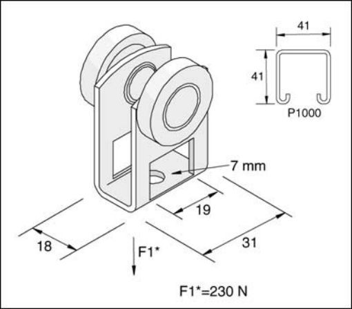 Picture of P2749  Metal Roller Assembly (2 Wheel) Zinc Plated Unistrut 932136