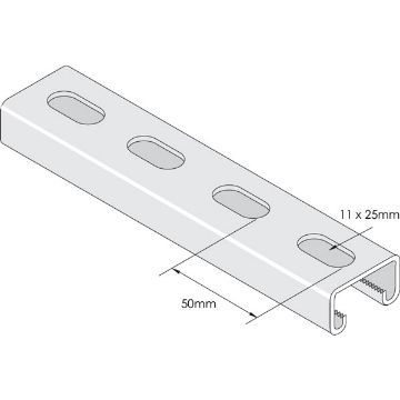 Show details for Slotted Stainless Steel 41mm x 21mm x 3m Strut 2.5mm Thick 937448 Picture of Slotted Stainless Steel 41mm x 21mm x 3m Strut 2.5mm Thick 937448